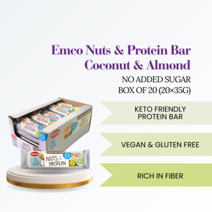 Emco Nuts & Protein Bar Coconut & Almond Sugar Free 35g Halal (Box of 20)