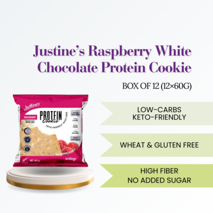 Justines Protein Cookie, Raspberry White Choc Halal (Box of 12)