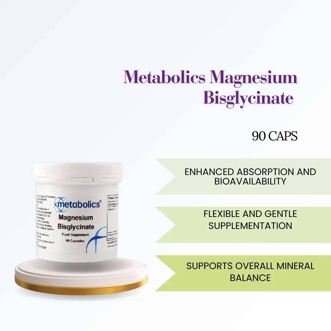 Metabolics Magnesium Bisglycinate 90 capsules — high-absorption chelated magnesium supplement for sleep, muscle function and stress relief